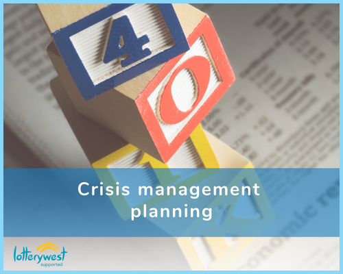 A poster that reads: 'Crisis management planning'